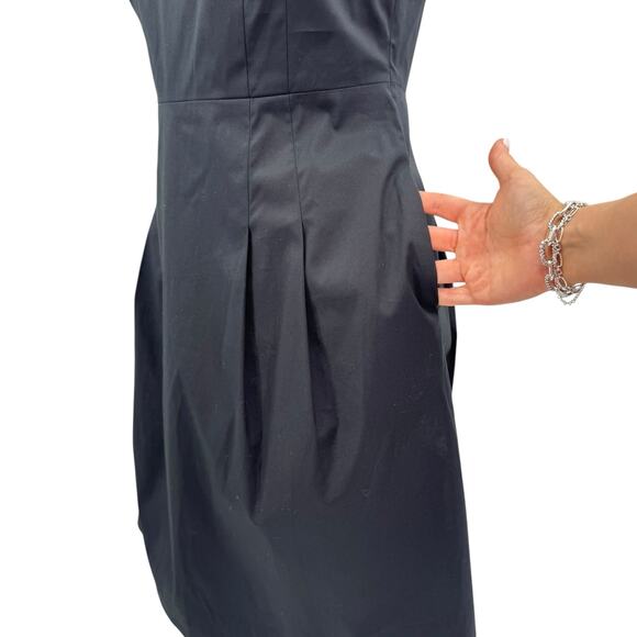 Brooks Brothers Petite Black Poplin Cotton V-neck Sleeveless Fit & Flare Dress - Picture 4 of 12